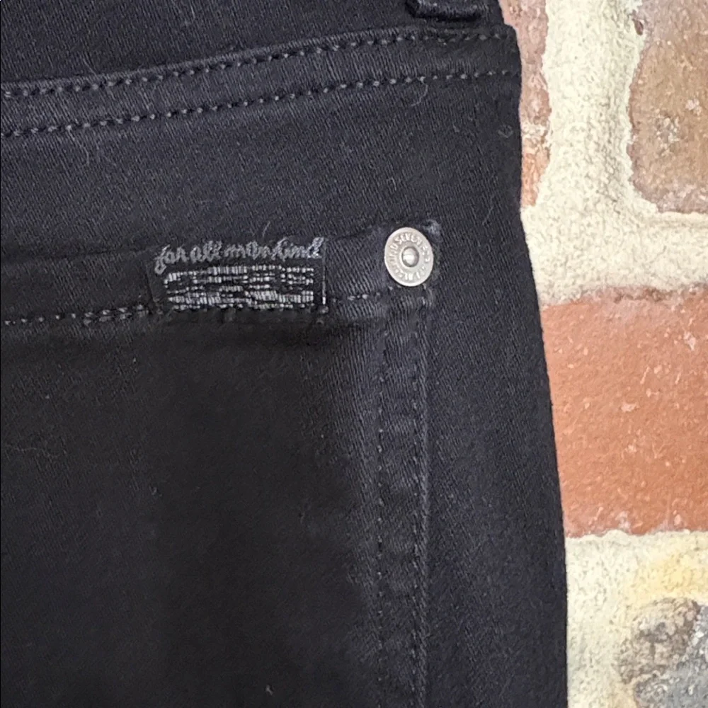 7 For All Mankind Black Denim Jeans with raw hem top and belt size 28